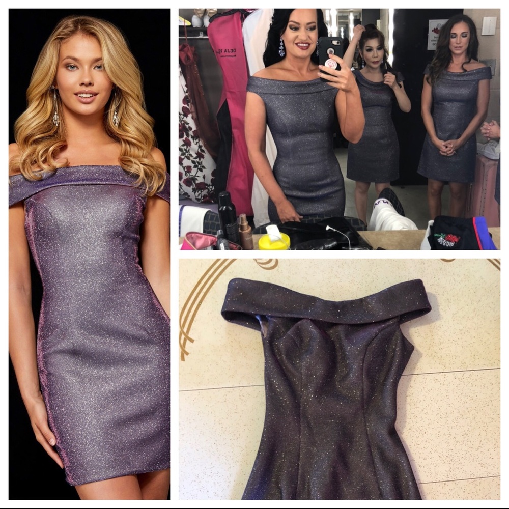 Sherri Hill purple homecoming w/ Jim Ball earrings